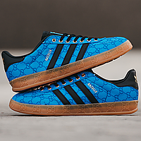 Кроссовки мужские Adidas Gazelle x Gucci Blue Black / кеды Адидас Газели синие с черным