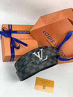 Ремень Louis Vuitton из натуральной кожи | Мужской ремень серого цвета серебристая пряжка