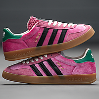 Кроссовки женские Adidas x Gucci Gazelle Pink Velvet / кеды Адидас Газели розовые 36