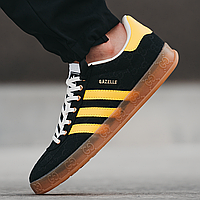 Кросівки чоловічі і жіночі Adidas Gucci x Gazelle black yellow / кеди Адідас Газелі чорні із жовтим