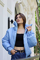 Актуальная укороченная молодежная курточка на молнии голубого цвета размеры ХS,S,M