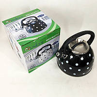 Чайник с свистком для газовой плиты Unique UN-5301 2,5л горошек. KO-595 Цвет: черный (WS)