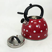 Чайник с свистком для газовой плиты Unique UN-5301 2,5л горошек. DB-669 Цвет: красный (WS)