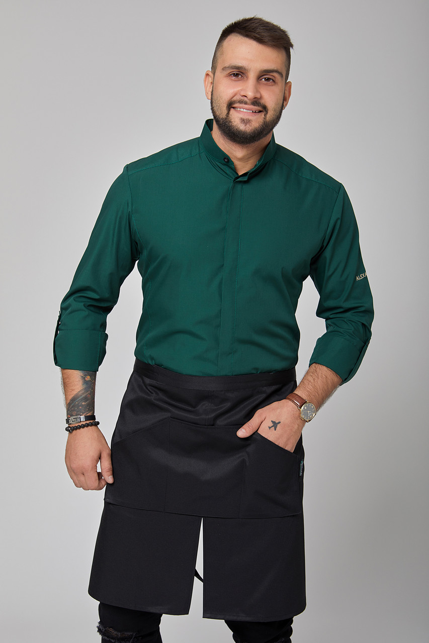 Короткий класичний фартух унісекс із кишенею для продавців для кухаря, офіціанта, бармена чорний "Столі"