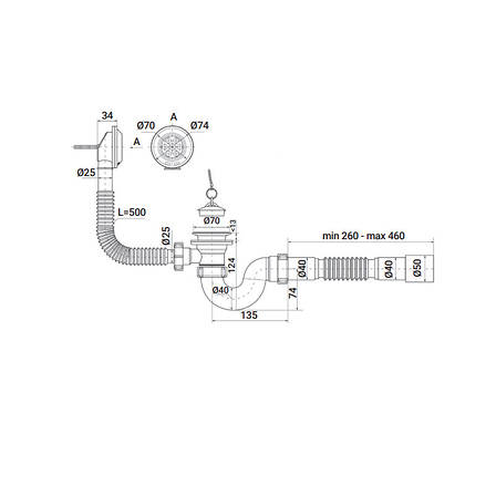 Сифон для ванної ZERIX SV-01-A 1 1/2" прямоточний з випуском і переливом (ZX4957), фото 3