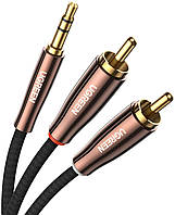 Аудио кабель Ugreen 3,5 мм до 2RCA с хлопковой оплеткой Стерео Y-разветвитель 2 м Черный 80847