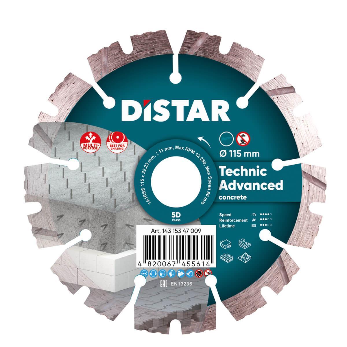 Круг Алмазний відрізний 125мм Distar по Граніту, Бетону, Армобетону 1A1RSS 115 TECHNIC ADVANCED, фото 1