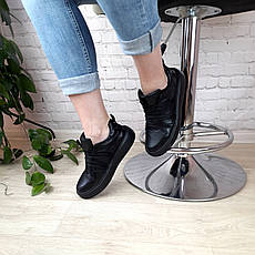 Шкіряні чорні жіночі кеди молодіжне взуття для дівчат трендові якісні повсякденні 35 36 37 38 39 40 41, фото 3