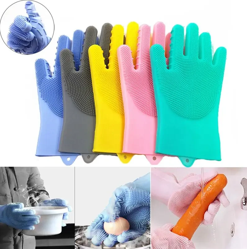 Рукавиці для миття посуду з щіткою KITCHEN GLOVES