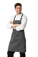 Фартух із нагрудником для офіціанта, кухаря, продавця унісекс Смужка Чорний із кишенями
