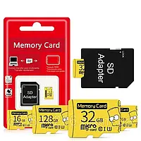 Карта памяти memory CARD 128GB microSD Class 10 + SD-adapter, флэш-карта с рисунком Симпсона