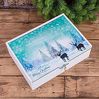 Новорічна подарункова коробка з дерева (розмір L) "полярна ніч"