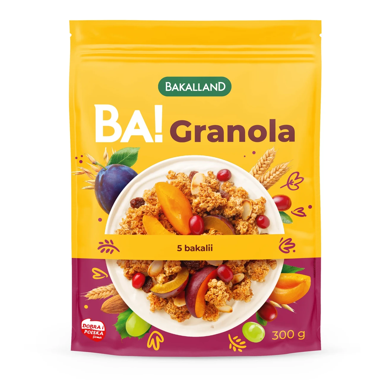 Гранола фруктова (5 видів сухофруктів) Bakalland Granola, 300 г, Польща, суміш мюсел і сухофруктів