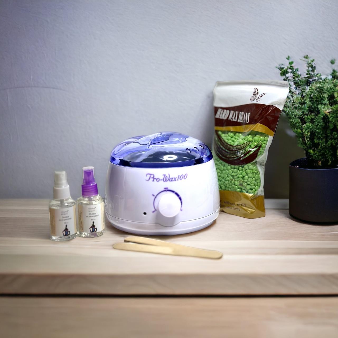 Набір для депіляції (воскоплав Pro-wax 100, віск гранули 500 гр, засоби по 50 мл TINAFOX)