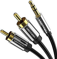 Аудио кабель Vention 3.5mm Jack на 2RCA металлический корпус стерео 5 м Черный BCFBJ