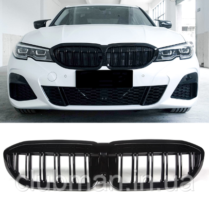 Решітка ноздрі радіатора BMW (БМВ) 3 series G20 G21 G28 (2019-2023) - Глянець 2 ребра, фото 1
