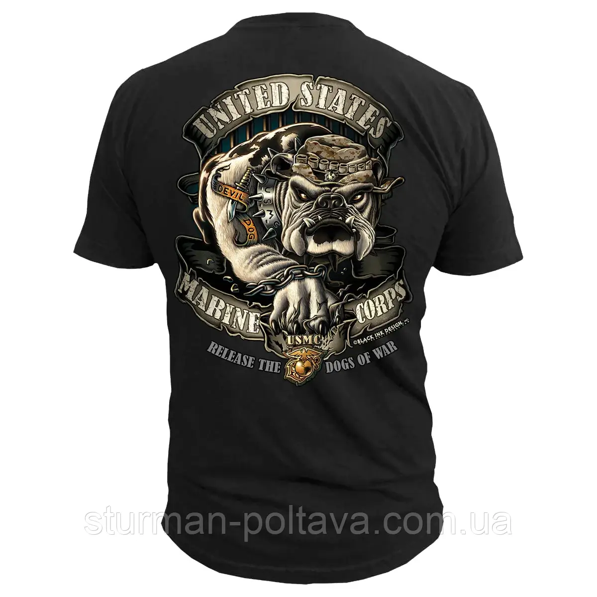 Футболка чоловіча патріотична US Marines Corps. Бульдог Black Ink Design US США