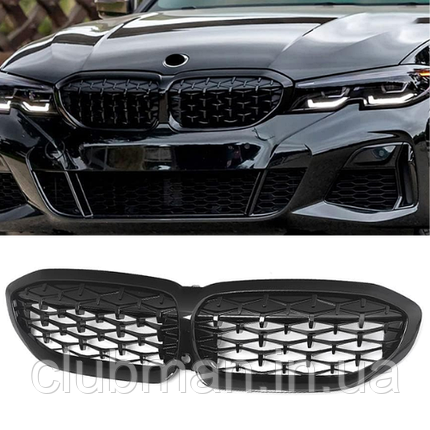 Решітка ноздрі радіатора BMW (БМВ) 3 series G20 G21 G28 (2019-2023) - Уникальні чорний глянець, фото 1