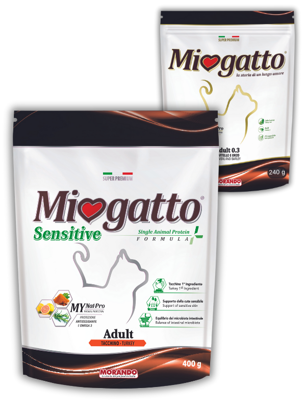 Сухий корм для котів Miogatto Sensitive індичка 400g + 240g сухого корму Miogatto з куркою (Промонабір 640 g)