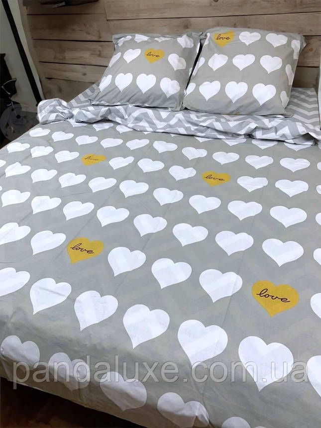 Постільна білизна бавовна бязь голд gold lux комплект Серця Love, фото 1