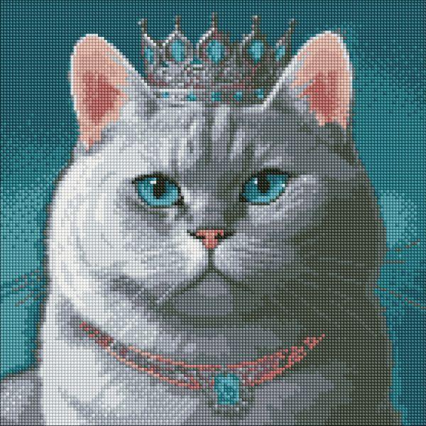 Алмазна мозаїка Гордий король котик з голограмними стразами (AB) art_selena_ua 40х40 Ідейка (AMO7620)