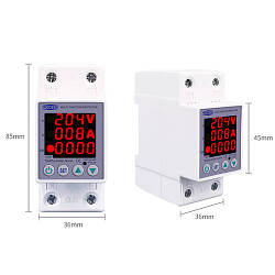 Реле напруги та струму з РК, лічильник кВт/г, 220В 63А 2DIN, TOMZN TOVPD1-63VAE