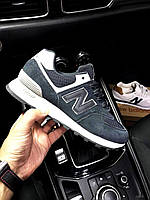 Кроссовки New Balance 574 женские демисезон замша текстиль серые с белым, Нью Беланс