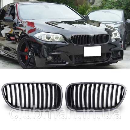 Решітка ноздрі BMW (БМВ) 5 Series F10 F11 F18 (2010 - 2017) Чорный Мат, фото 1