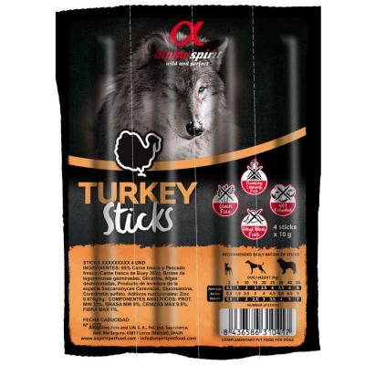 Напіввологі ласощі для собак Alpha Spirit (Альфа Спіріт) DOG Sticks Turkey палички з Індичкою 40 г