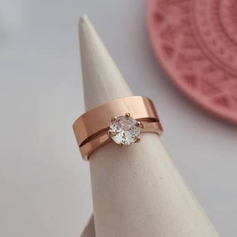 Каблучка позолочена зі срібла подвійна з фіанітом широка