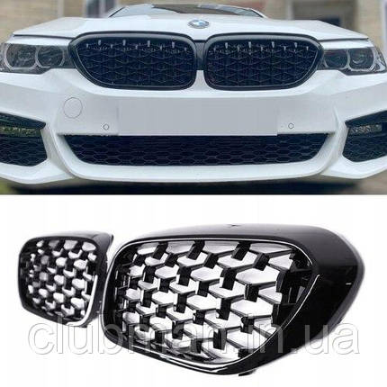 Решітка ноздрі радіатора BMW (БМВ) 5 series G30 G31 G38 (2016 - 2020) Унікальна, чорний глянець, фото 1