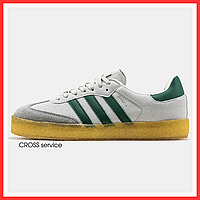 Кроссовки женские и мужские Adidas Samba grey green / кеды Адидас Самба серые с зеленым