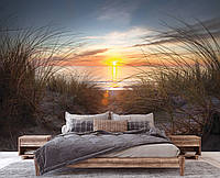 Флизелиновые фотообои красивые 368x254 см 3D Морской пейзаж Восход на песчаном пляже (14022V8) +клей