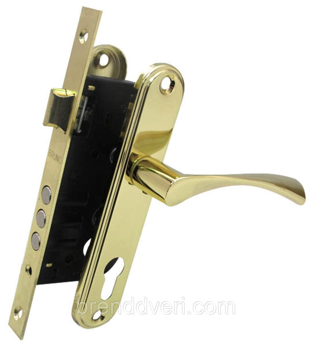 Комплект 7025 (ручка на планці + замок без циліндра) стать латунь, фото 1
