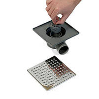 Зливний трап DRAIN KLEPPER 15x15 см, горизонтальний, з сухим затвором, грати квадратні Sanpreis, фото 3