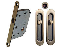 Комплект для розсувних дверей (ручка SL-155 + замок RDA з отв планкою 4120) мат антич латунь