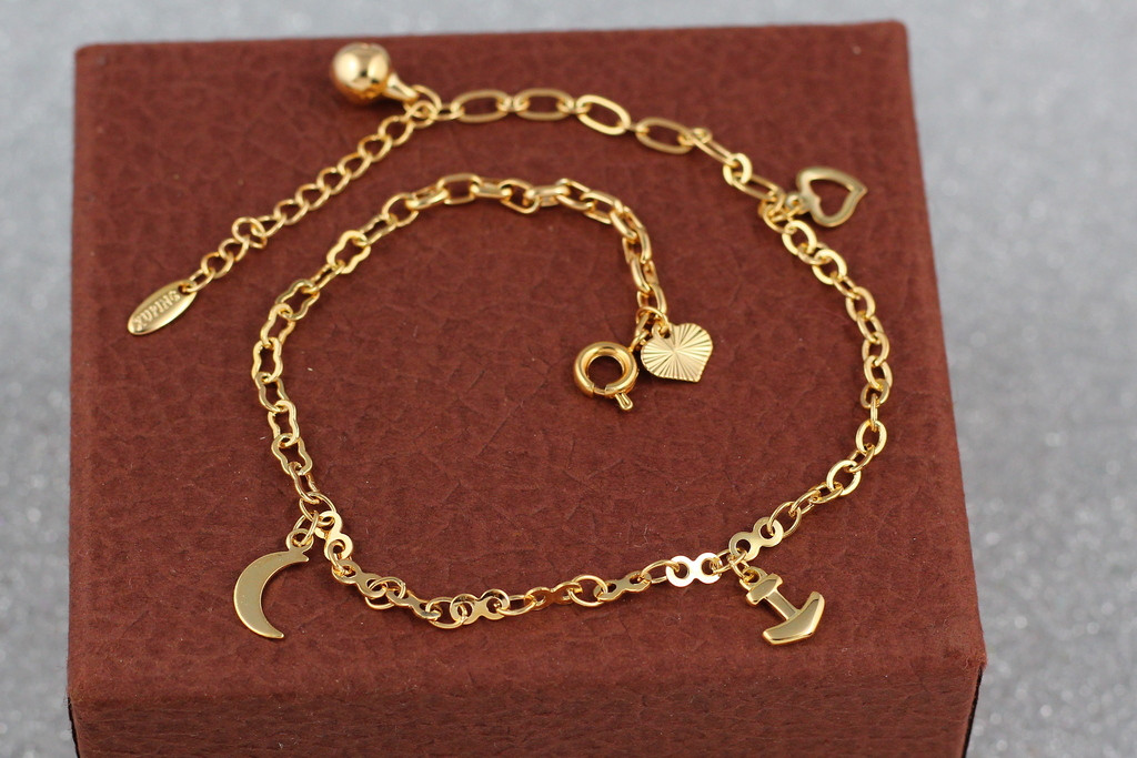 Браслет Xuping Jewelry на ногу місяць з якорем 23 см 1 мм домішка ланцюга 3 см золотистий