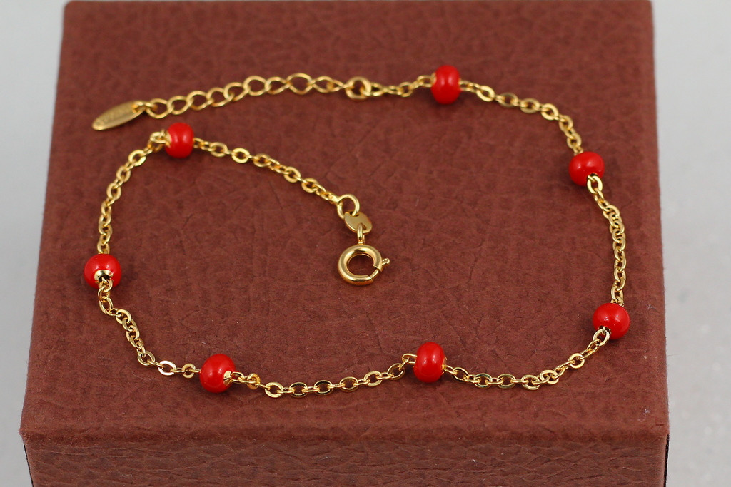 Браслет Xuping Jewelry на ногу c червоними перлинами 23 см домішка ланцюга 3 см золотистий