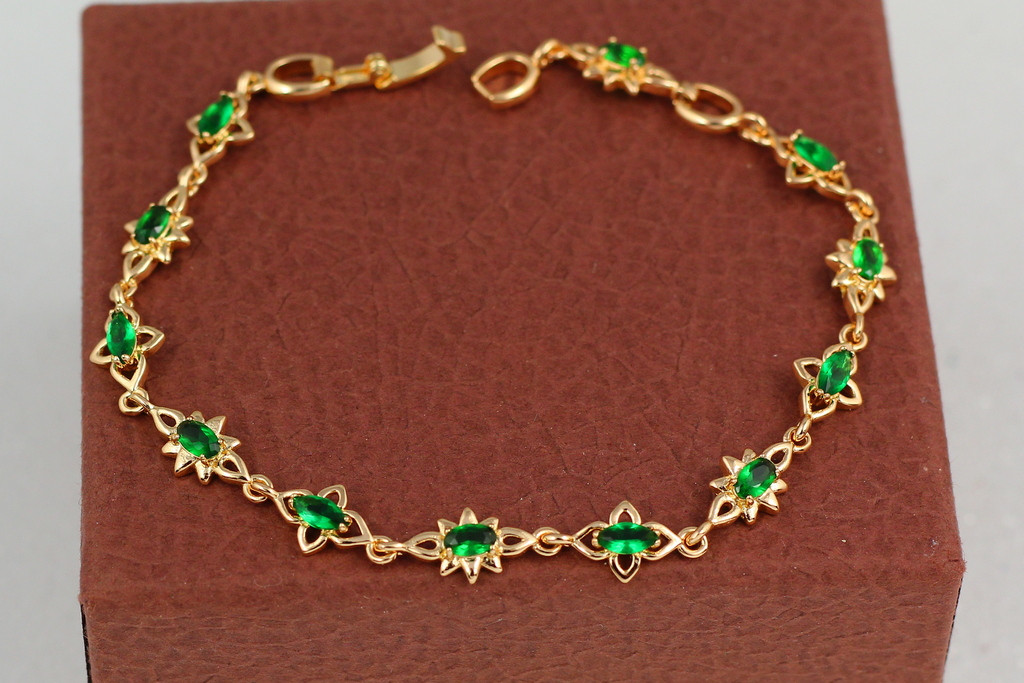 Браслет Xuping Jewelry сонечка з зеленими каменями по всій довжині 20,5 см 7 мм золотистий