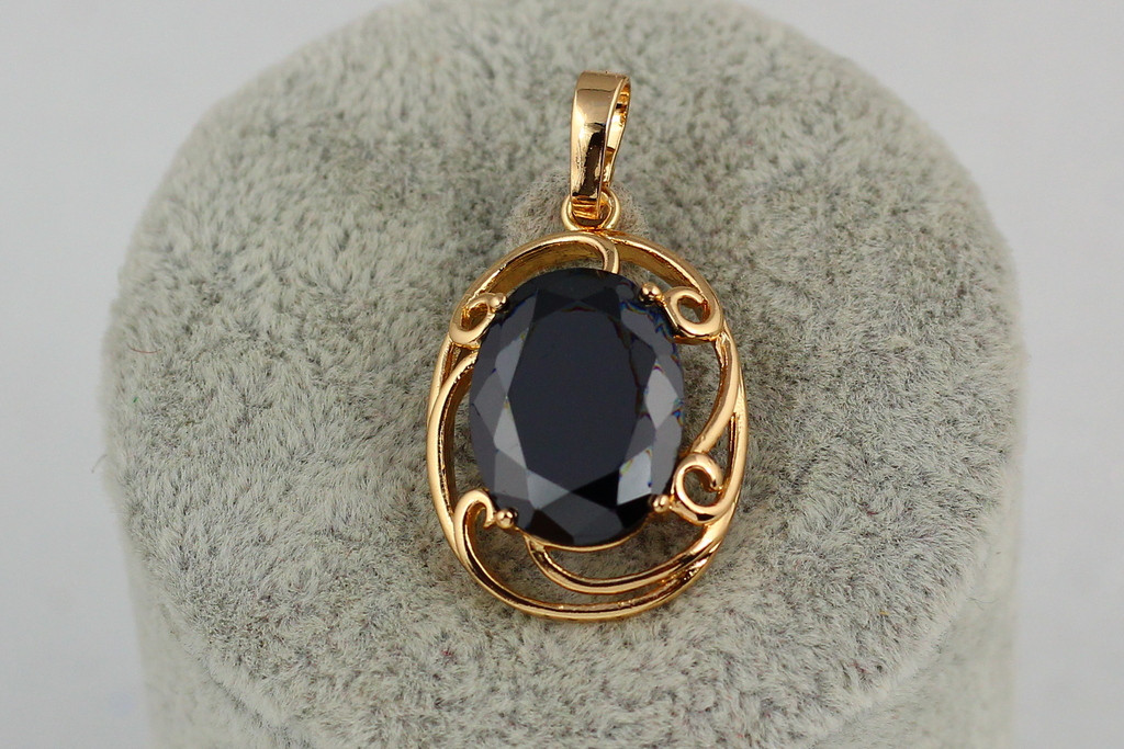 Кулон Xuping Jewelry чорний овальний камінь в оправі 2,5 см золотистий