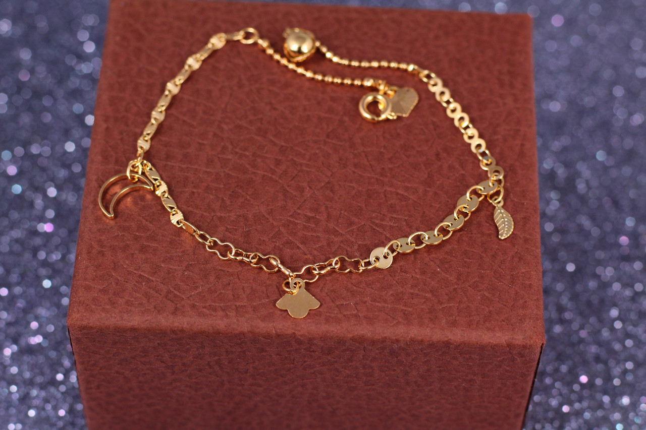 Браслет Xuping Jewelry на ногу з місяцем і пір'їнкою 24 см 2 мм золотистий