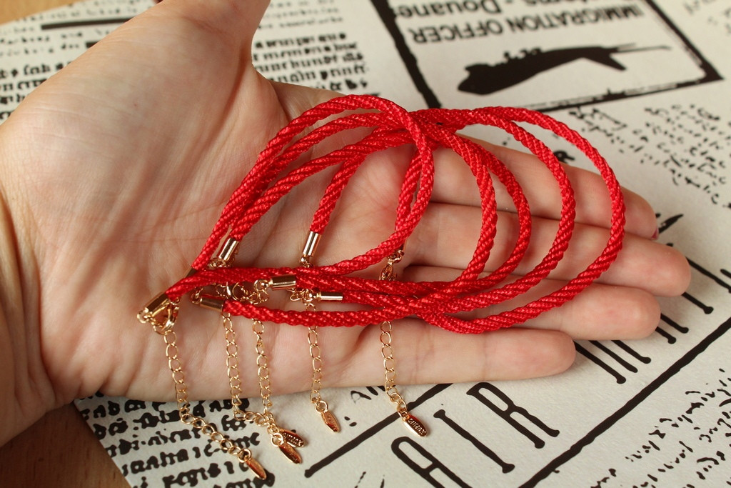 Браслет Xuping Jewelry червона нитка 19 см 3 мм домішка ланцюга 5 см золотистий