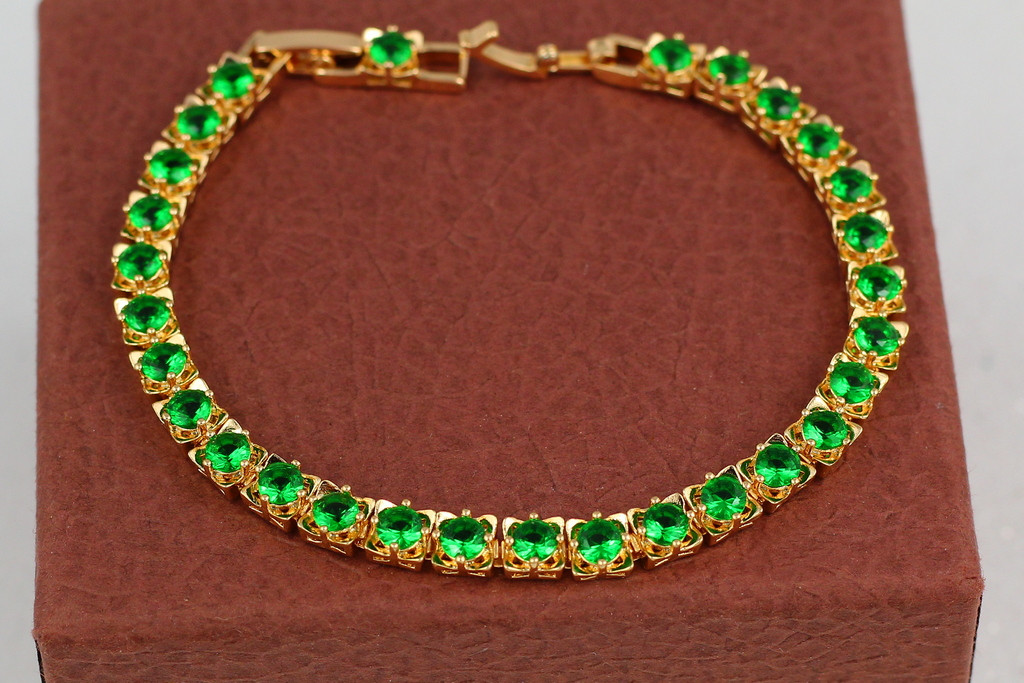 Браслет Xuping Jewelry з зеленими каменями по всій довжині 17,5 см 5 мм золотистий