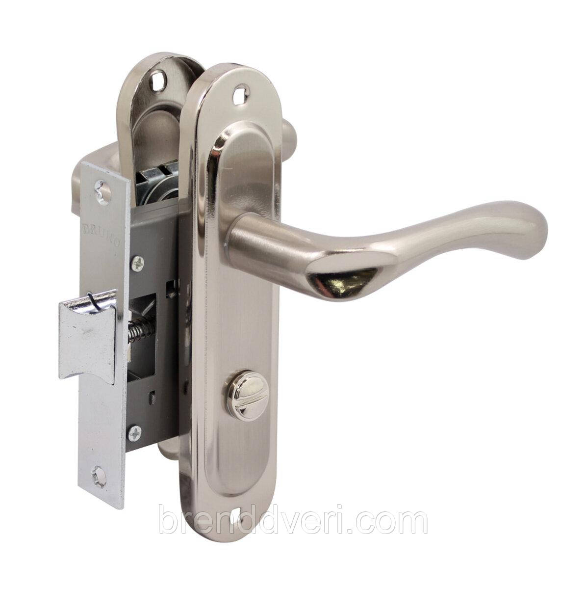 Ручка на планці BRUNO 910K6 WC 50мм нікель / мат нікель + механізм 1250 WC нікель, фото 1