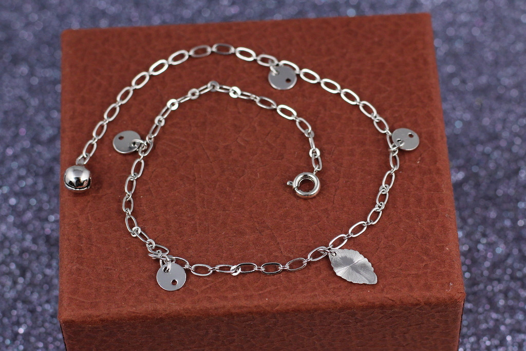 Браслет Xuping Jewelry на ногу гудзики з листком на якірному ланцюгу 25 см 2 мм сріблястий