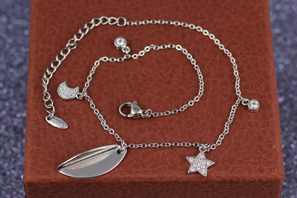 Браслет Xuping Jewelry на ногу місяць з зірками на якірному ланцюгу 23 см 2 мм сріблястий