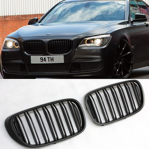 Решітка ноздрі BMW (БМВ) 7 series G11 / G12 (2015-2019) Чорний мат 2 ребра, фото 1