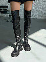 Чоботи-панчохи жіночі стрейч шкіра чорного кольору на низькому ходу демісезонні Размер 36 высокое качество
