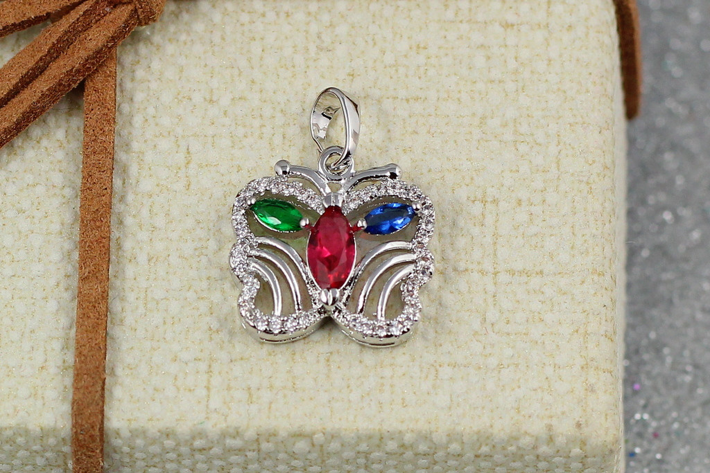 Кулон Xuping Jewelry метелик з різнокольоровими крилами 1,5 см сріблястий