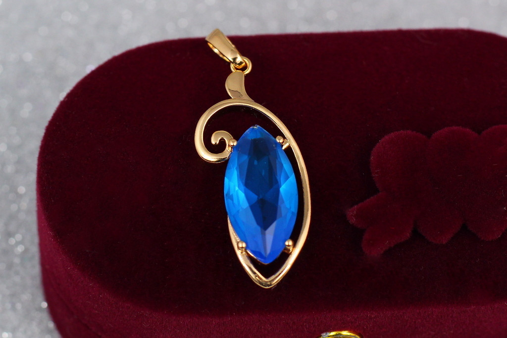 Кулон Xuping Jewelry маркіз з блакитним каменем 3 см золотистий